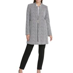 DKNY topper coat. Light weight, fully lined, side pockets. Heather gray.